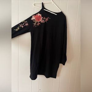 WOMENS MAURICES DRESS SIZE LARGE BLACK FLORAL OPEN SHOULDER